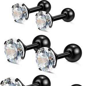 16G Stainless Steel Cartilage Helix Tragus Earrings Set, 4 Pairs, Cubic Zirconia